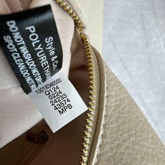 Style & Co Bucket Shoulder Bag Faux Leather Super Soft Pockets Galore Cream - Picture 9 of 12